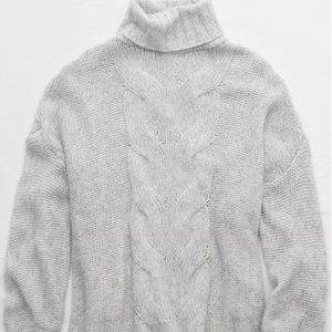 AERIE OVERSIZED HAPPY PLACE CABLE TURTLENECK